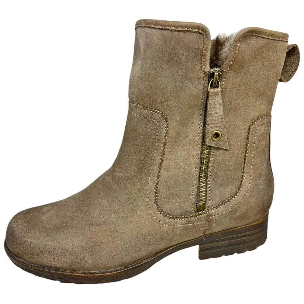 Abeo Hilda Taupe Leather Faux Fur Lined Ankle Boots‎